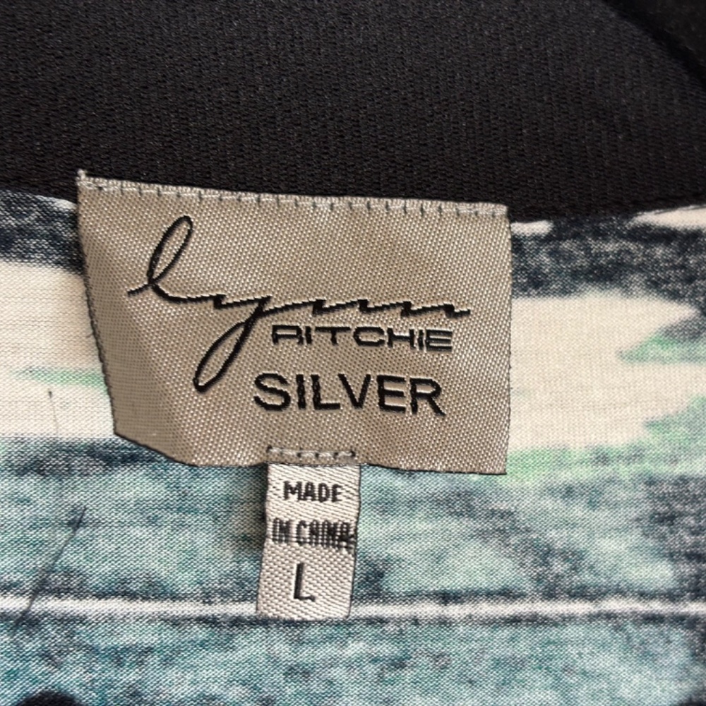 Lynn Ritchie Silver Multi-Color Contemporary Abstract Tunic Top Women's Size L - Picture 12 of 14